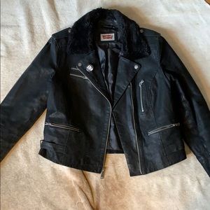 Levi’s extra large leather moto jacket fur collar